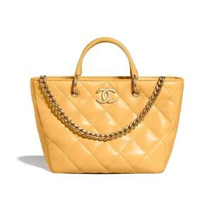 Chanel Lambskin Quilted Small Top Handle Shopping Bag Yellow
